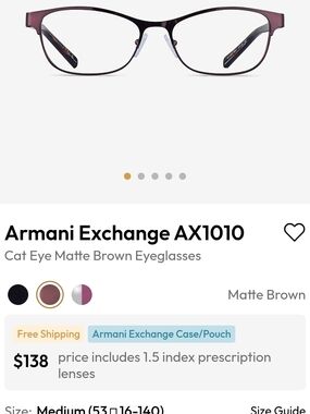 Armani Exchange Matte Brown and Purple Cat-Eye Eyeglasses